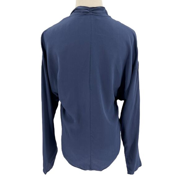 Sandro Womens Navy Blue Tie Neck 100% Silk Blouse Top Long Sleeve Shirt XS - Picture 6 of 11